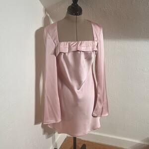 NWT Princess Polly Pink Satin Mini Dress Size 6 Long Sleeve Square Neck